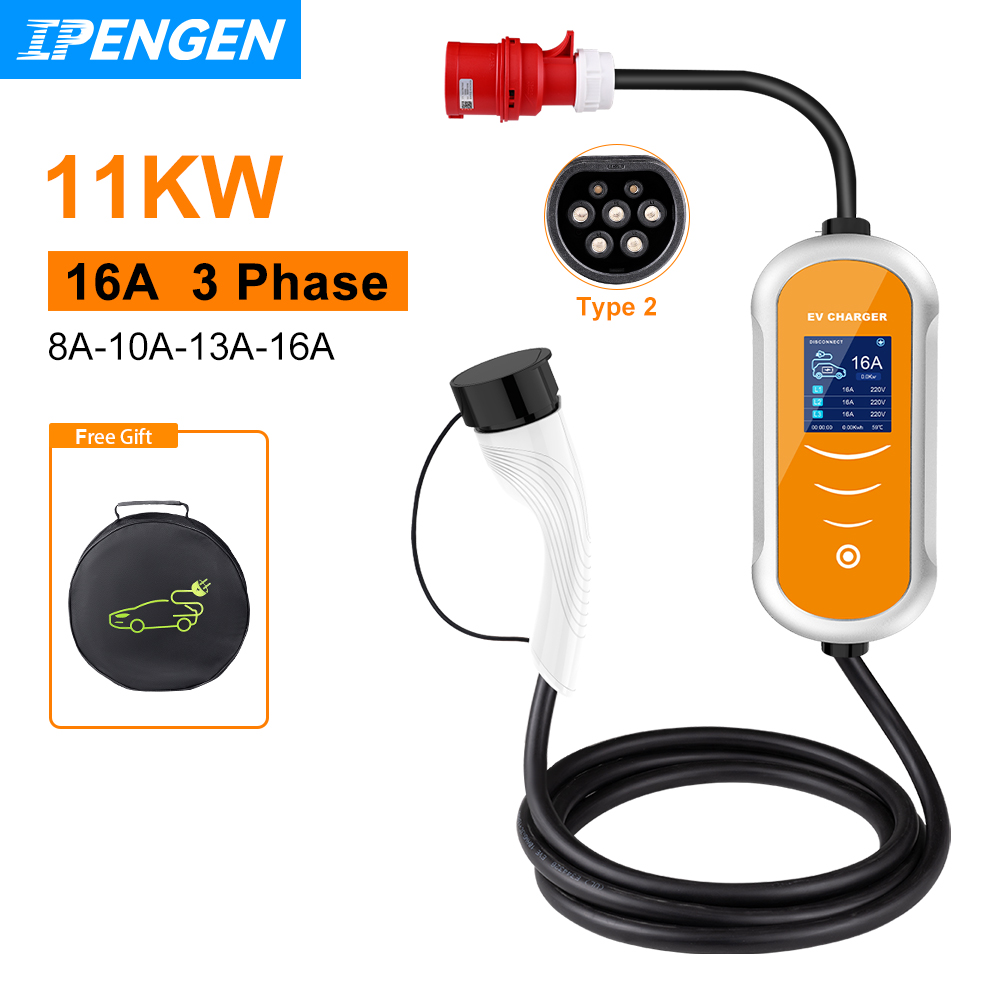 Type 2 Portable Ev Charger 11Kw Cee - IPENGEN elektrikli araç şarjı 16A 11KW