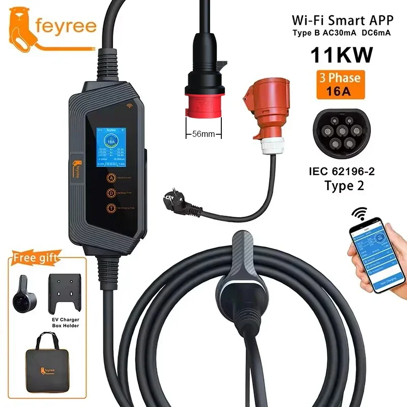 Type 2 Portable Ev Charger 11Kw Cee - Feyree 11KW 16A 3 Fazlı Tip