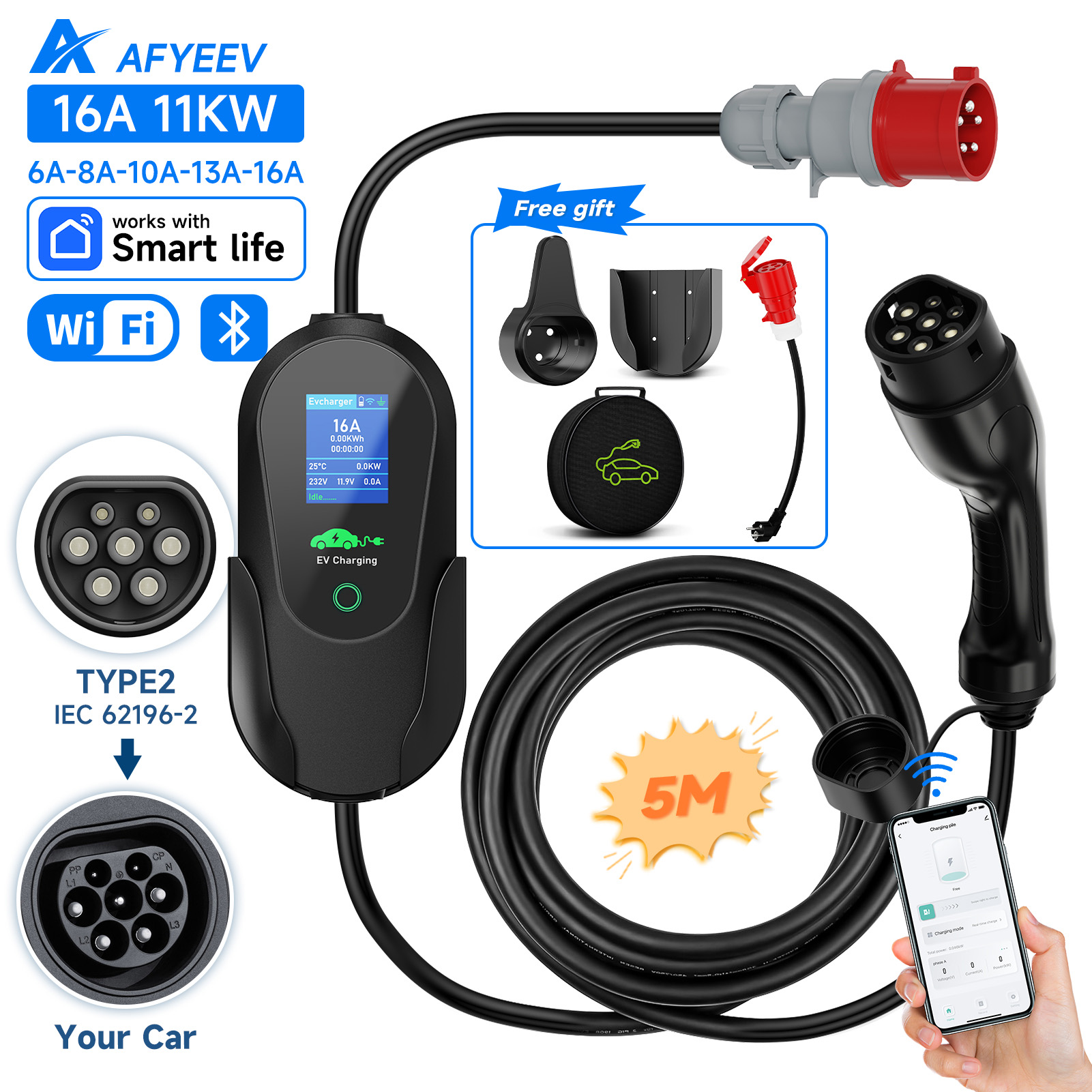 AFYEEV Type2 Taşınabilir elekt - Type 2 Portable Ev Charger 11Kw Cee incelemesi ve fiyatı